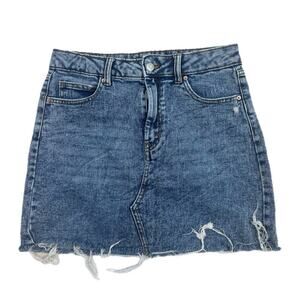 Mini Skirt Blue Denim Womens Size 6 Raw Hem Stretch Wild Fable